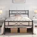 Twin Size Metal Platform Bed Frame with Curved Headboard - No Box