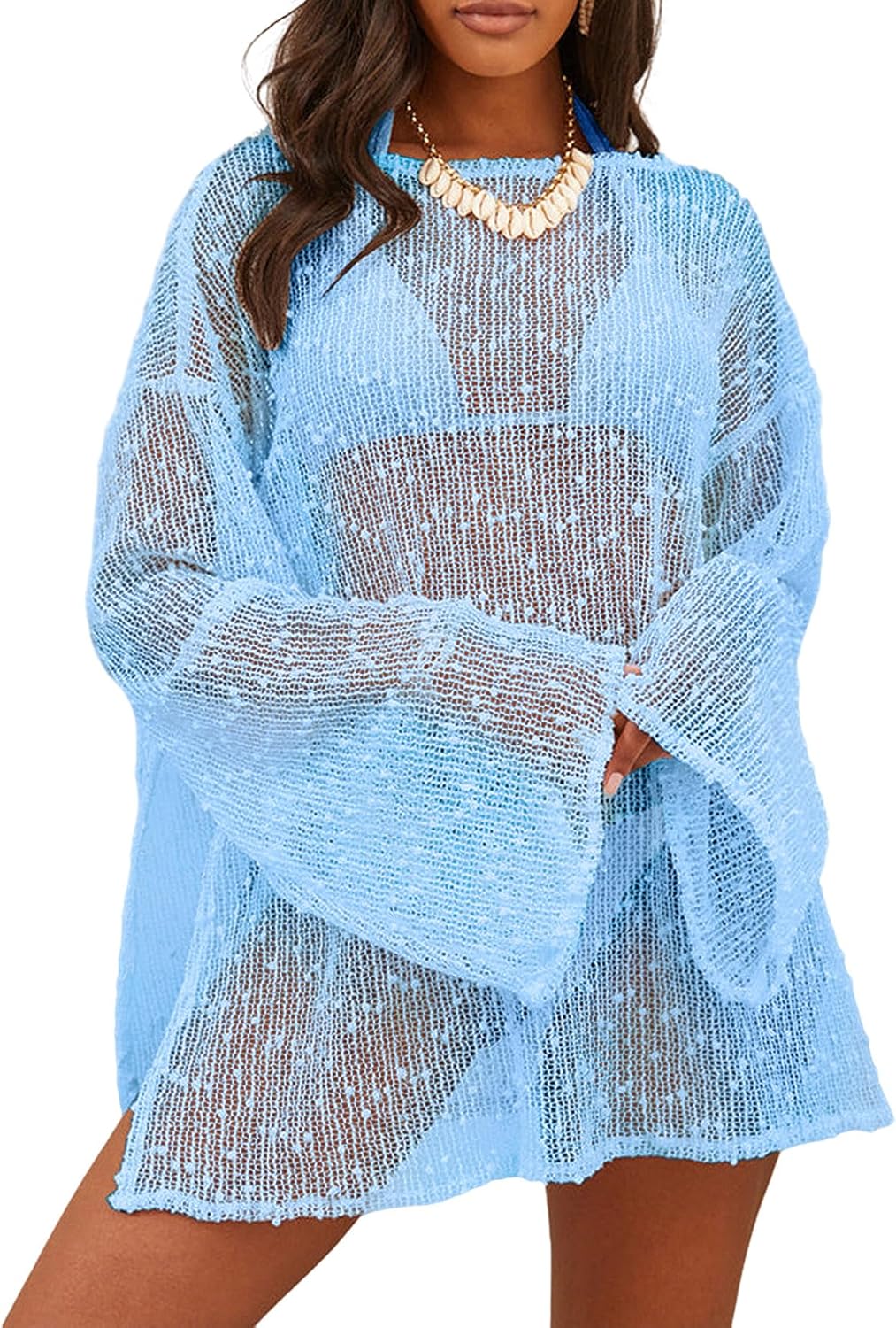 Lilosy Sexy Crochet Sheer Kaftan Beach Dress Swim Coverup