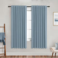 KOUFALL 52x72 Long Stone Blue Linen Blackout Curtains - Room Darkening