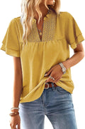 Womens V Neck Butterfly Sleeve Blouses - Flowy Swiss Dot Top