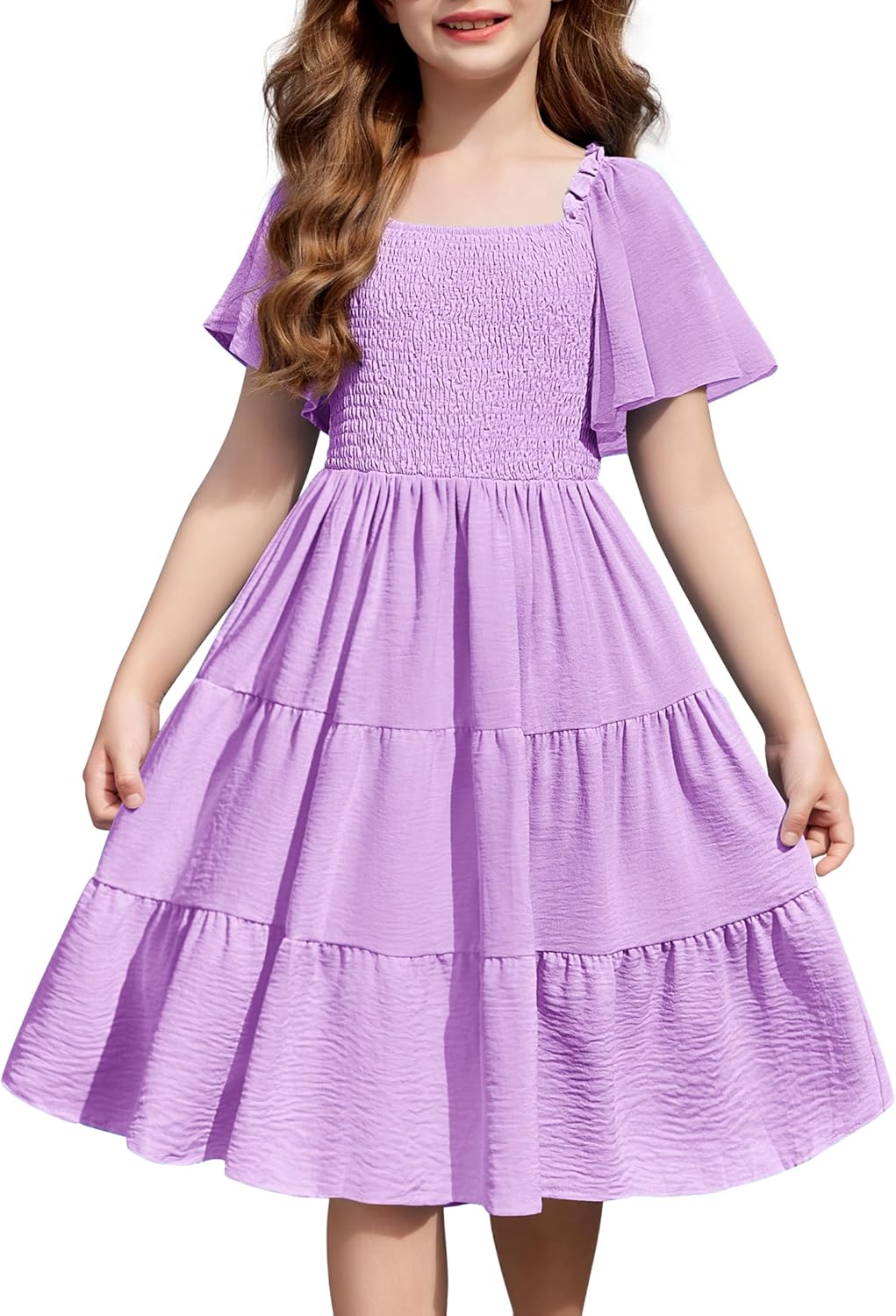Arshiner Girls Summer Dress Tween Boho Casual Ruffle Midi
