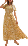 Smocked Floral Maxi Dress for Women - Flowy Wedding Guest Style