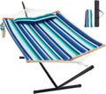 Blue Stripes Two Person Hammock with Stand 480lbs Capacity