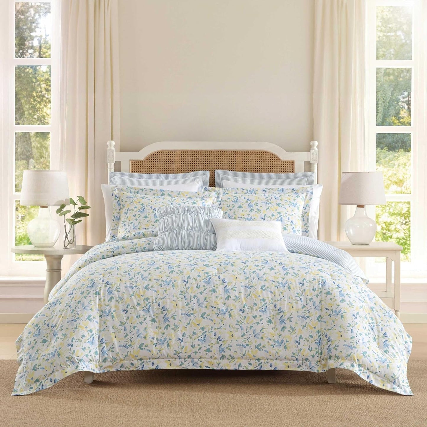 Laura Ashley Queen Comforter Set with Reversible Design and Pillows