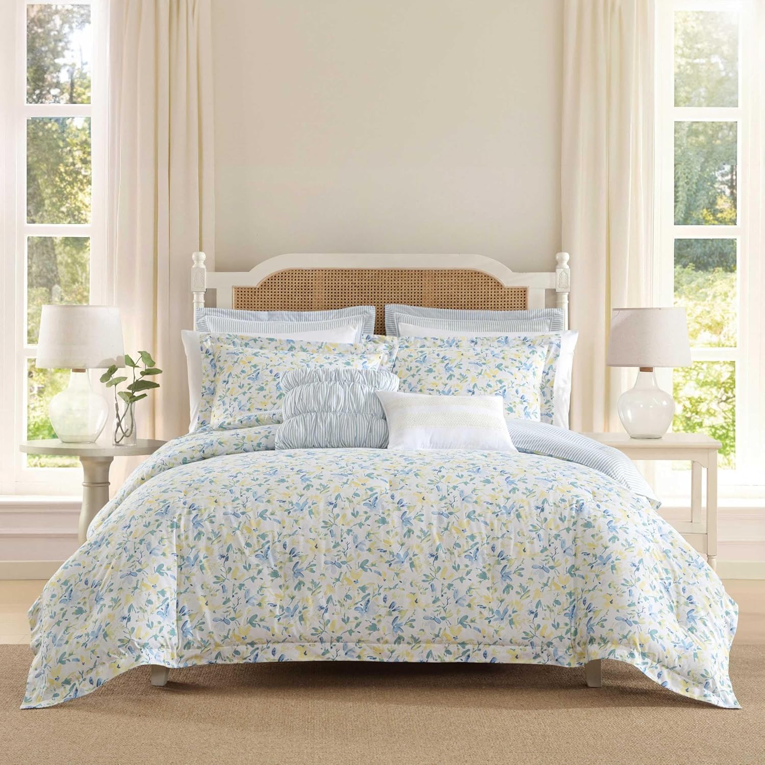 Laura Ashley Queen Comforter Set with Reversible Design and Pillows