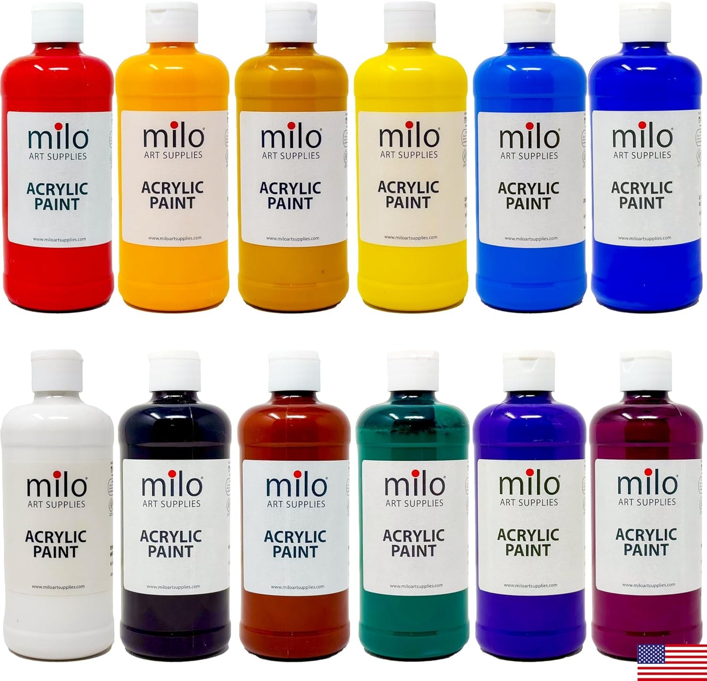Milo Acrylic Paint Set of 12 Colors for Artists and Kids