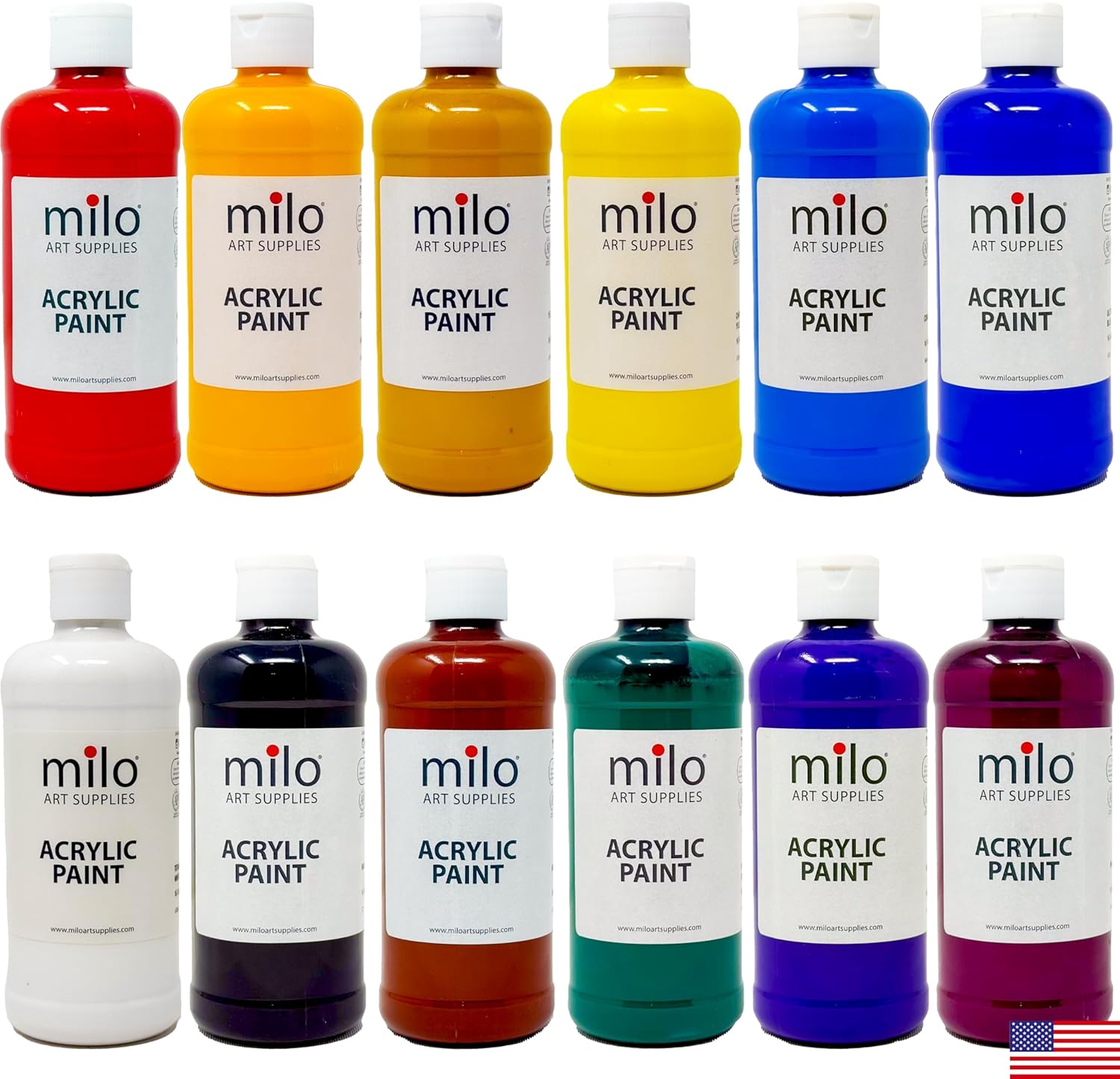 Milo Acrylic Paint Set of 12 Colors for Artists and Kids