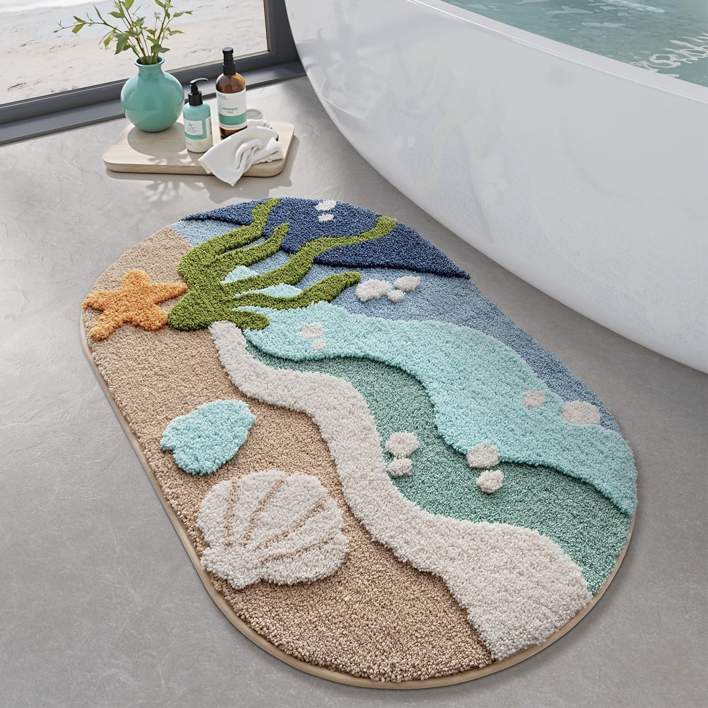 LUMI Beach Bathroom Rugs: Ultra Soft Non Slip Bath Mat