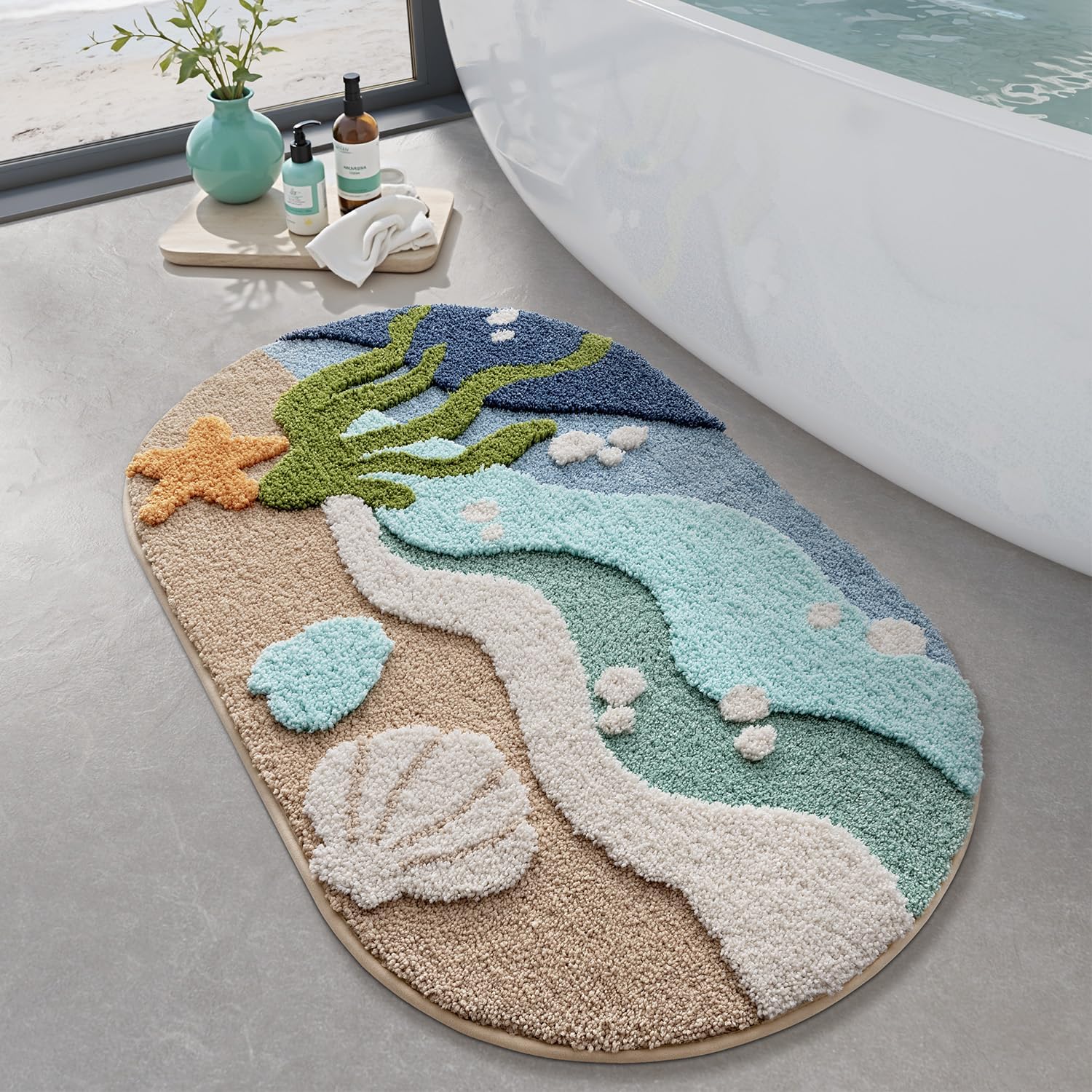 LUMI Beach Bathroom Rugs: Ultra Soft Non Slip Bath Mat