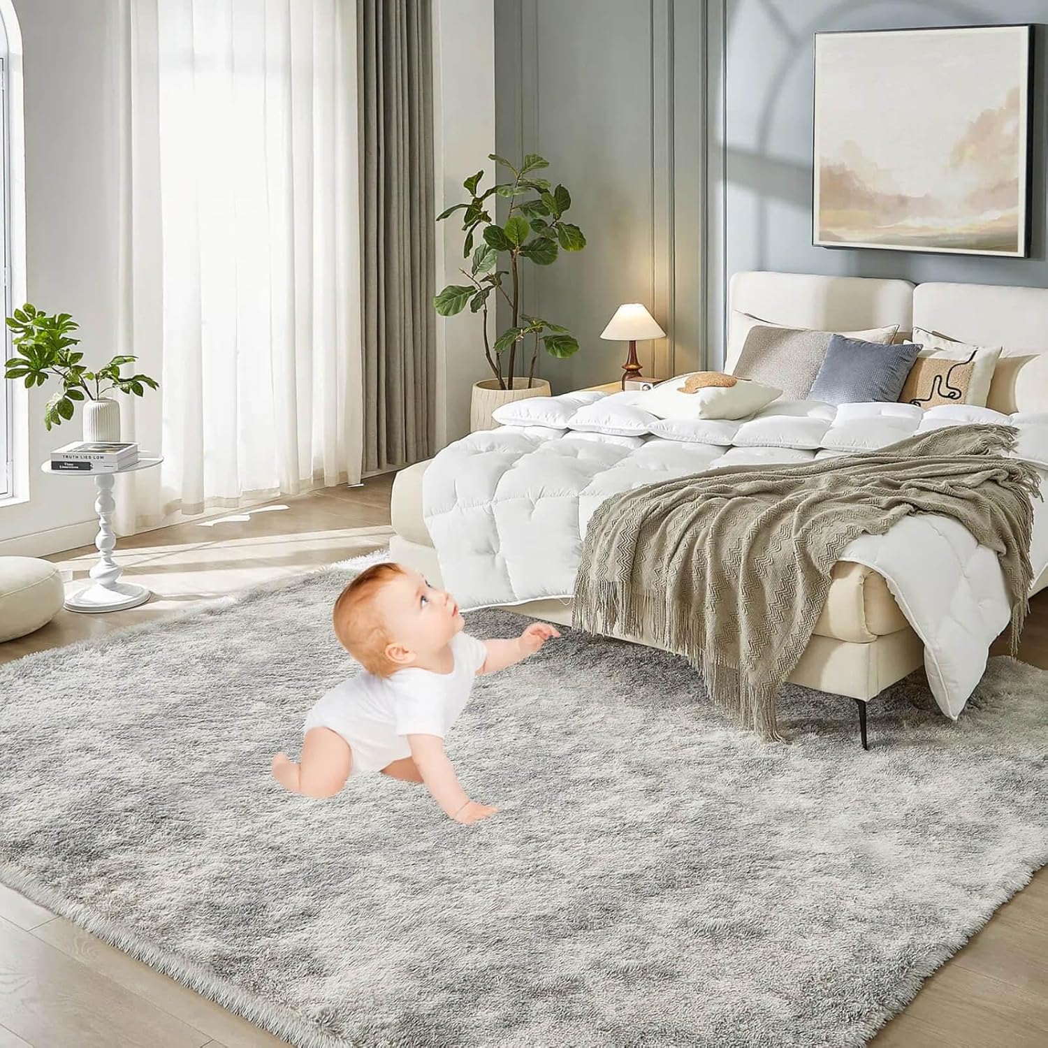Floralux 8x10 Light Grey Shag Rug for Living Room and Bedroom
