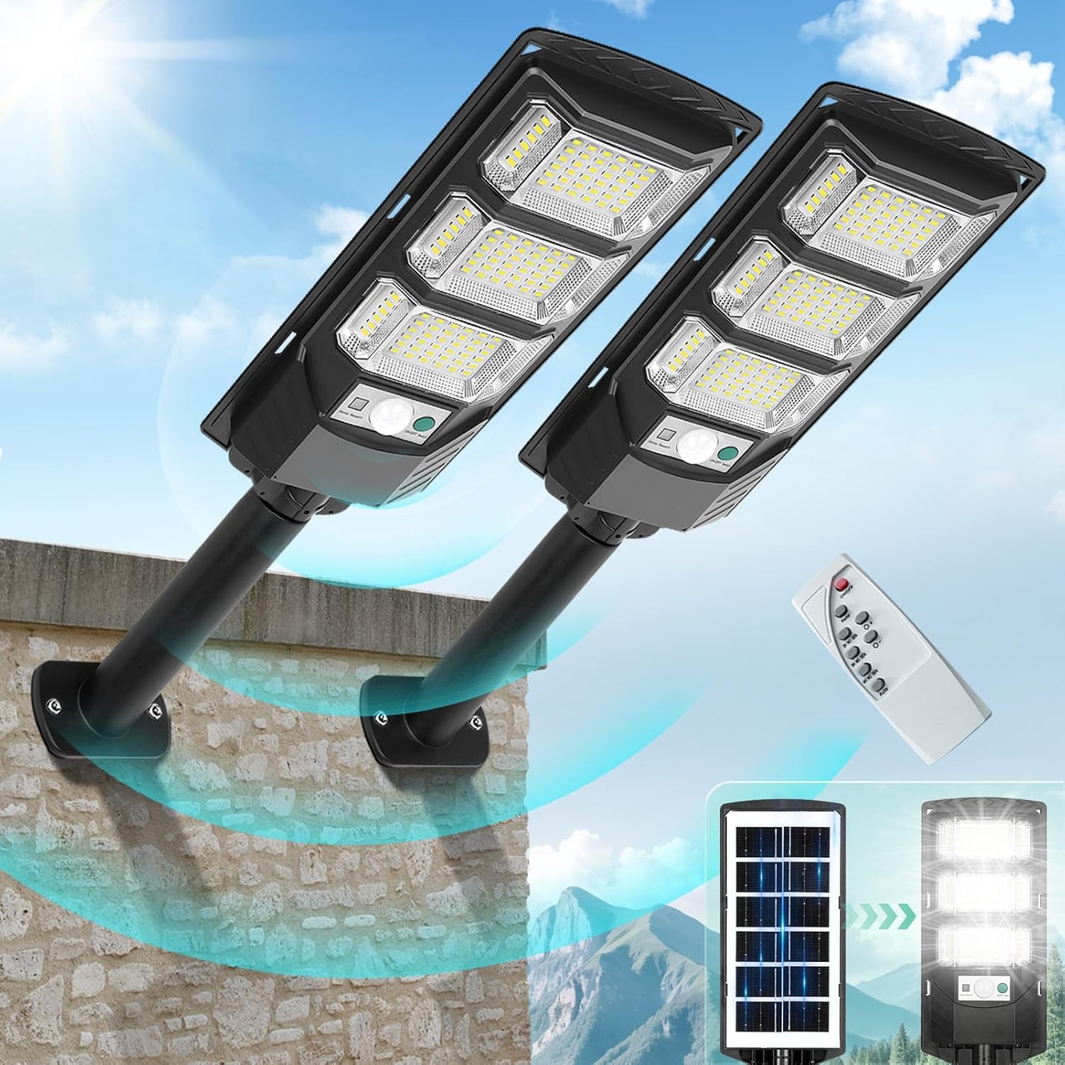 Solar Outdoor Lights 2 Pack with Motion Sensor for Security