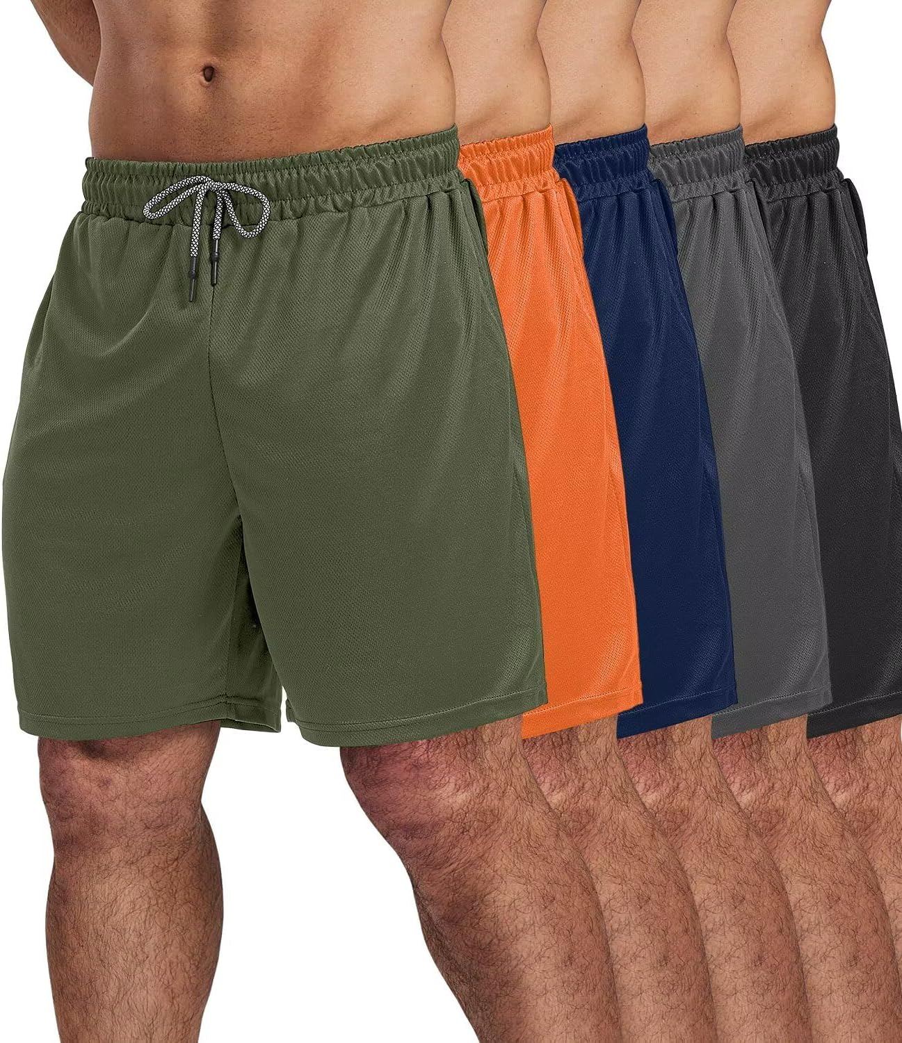 5 Pack Gym Shorts for Men with Pockets - Athletic Running Gear