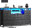 Black TV Stand for 55, 60, 65 in TVs - LED Lights & Charging Station