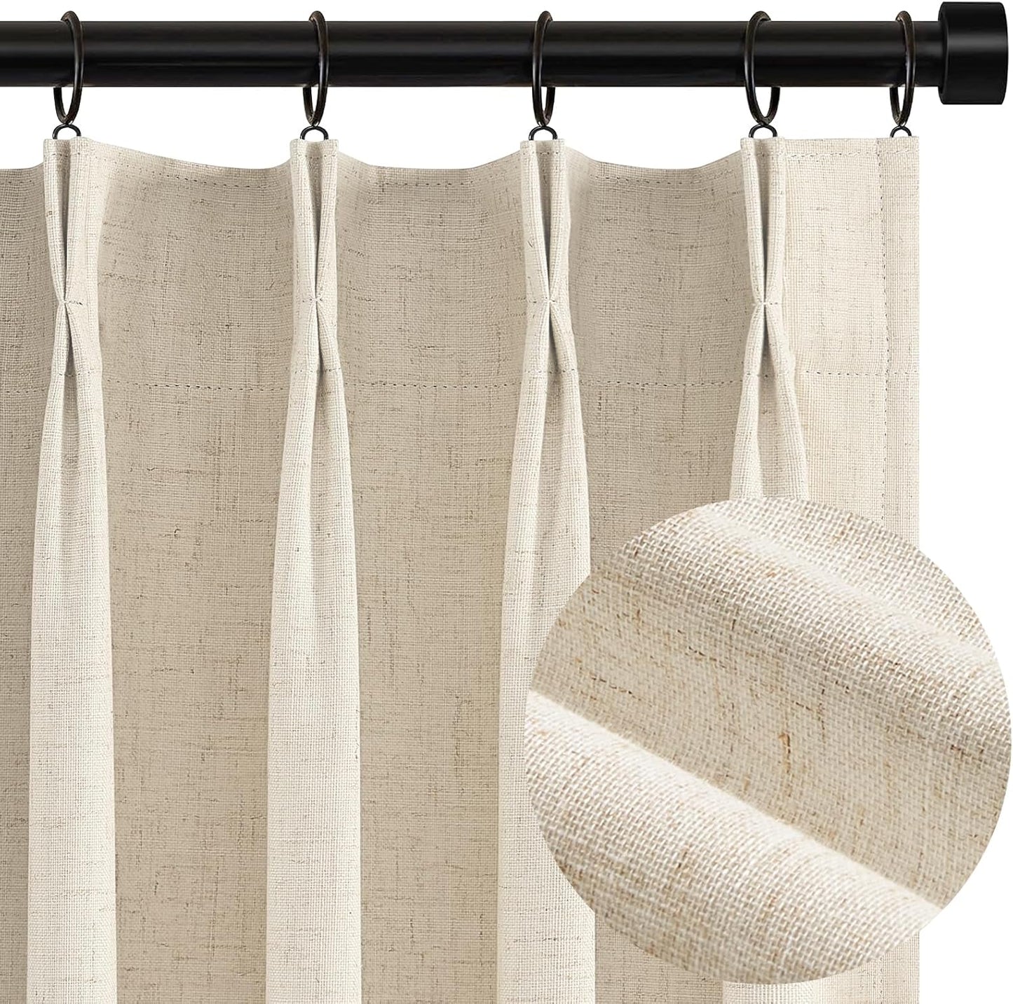 Topfinel 102 Inch Cream Blackout Linen Curtains for Privacy