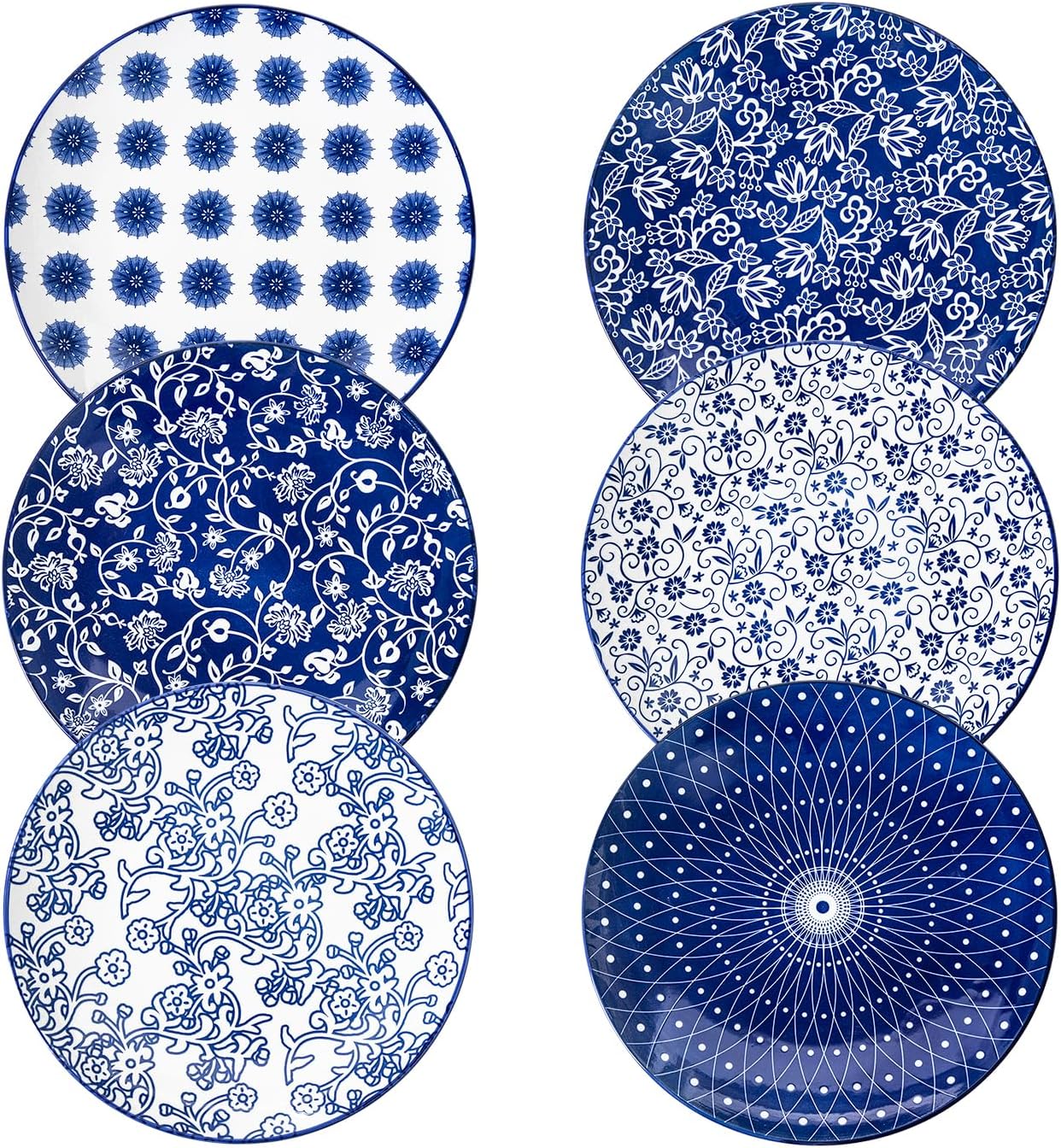 Ceramic Dinner Plates Set - 10.5 Inch Vintage Blue Kitchen Plates