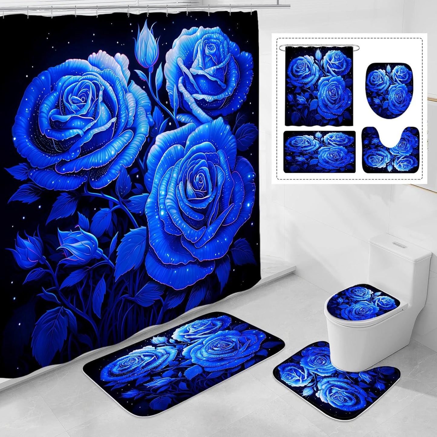 Royal Blue Rose Bathroom Set - Elegant Valentine's Gift