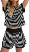 Stripe Knit 2-Piece Lounge Set Women - Comfortable Summer Knit Set