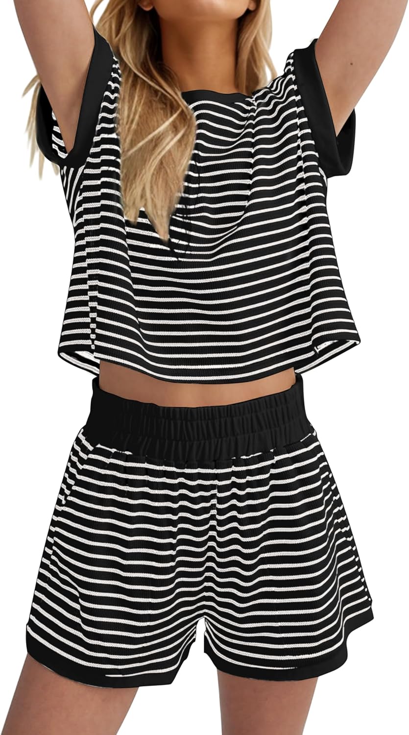 MISSACTIVER 2 Piece Lounge Set Women Stripe Knit Casual Summer
