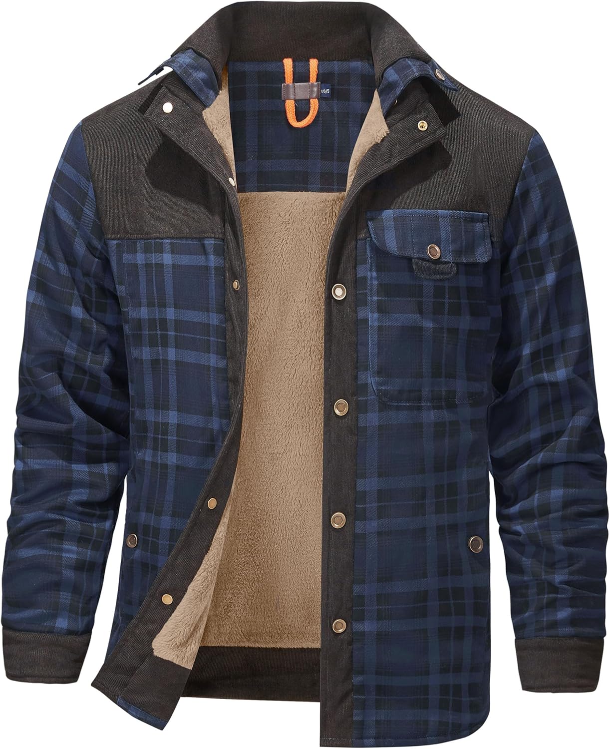 Flygo Men's Sherpa Lined Plaid Flannel Shirt Jacket for Winter