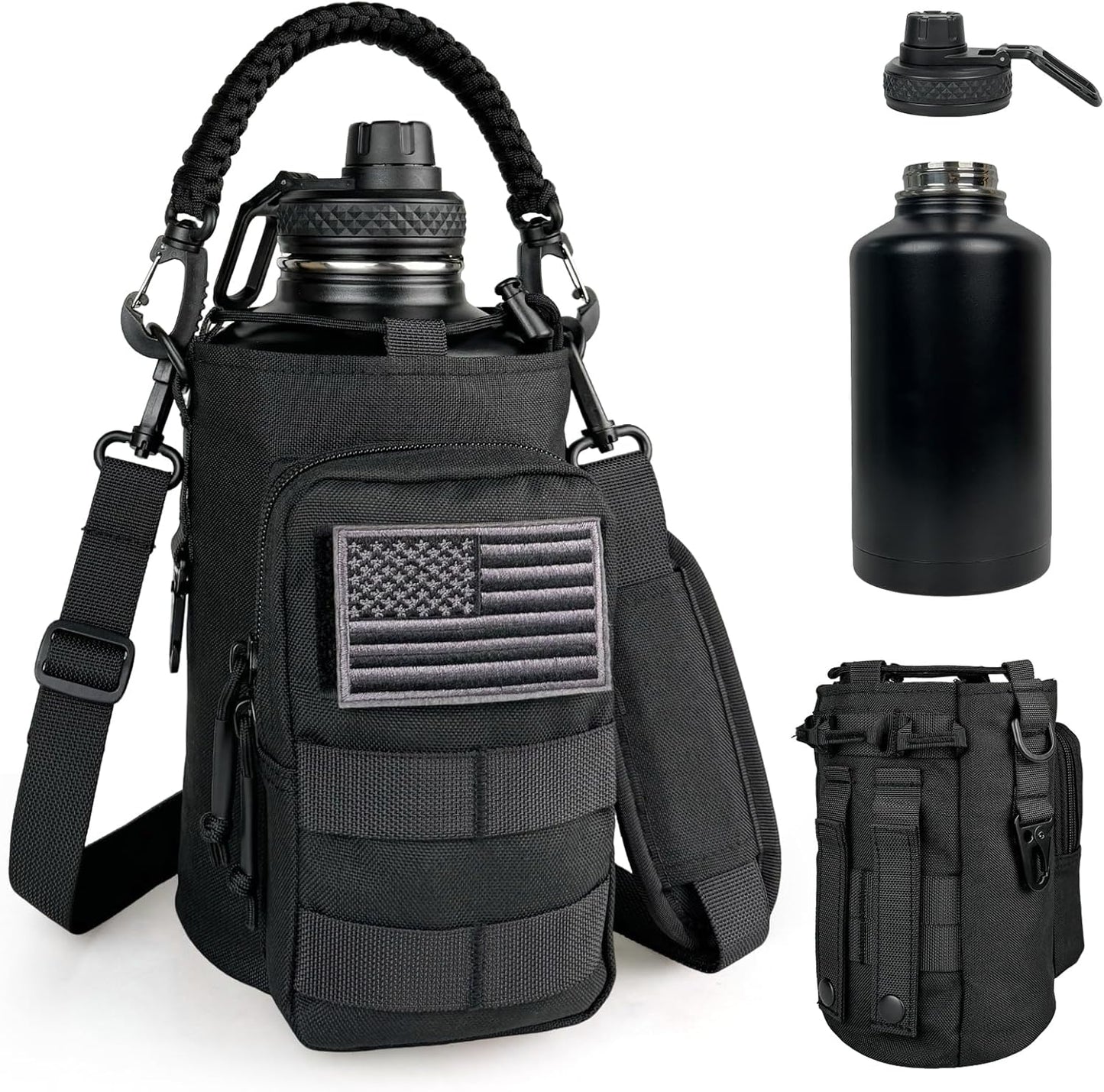 Half Gallon Insulated Water Bottle with Tactical Pouch for Men