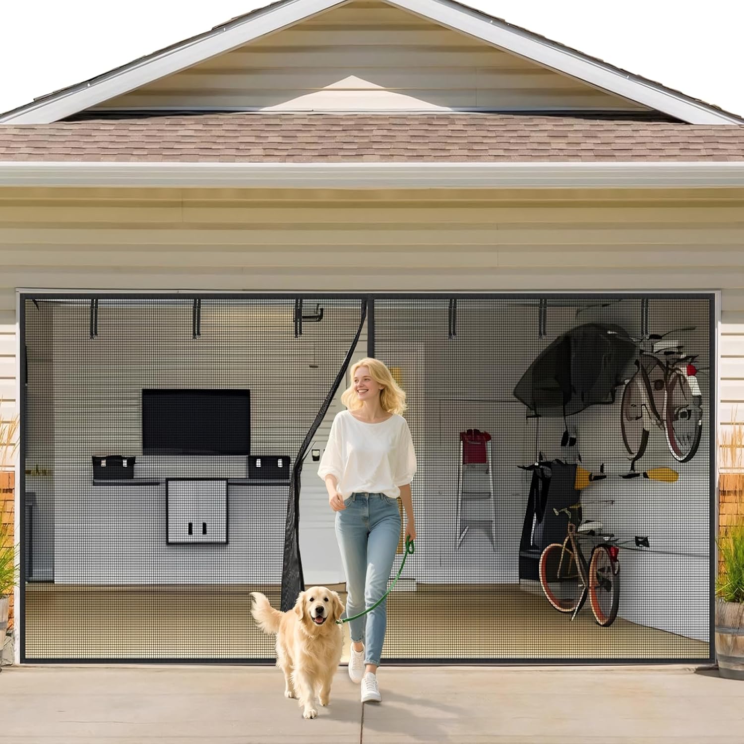 Garage Door Screen 2 Car 16x7ft for Easy Entry and Exit