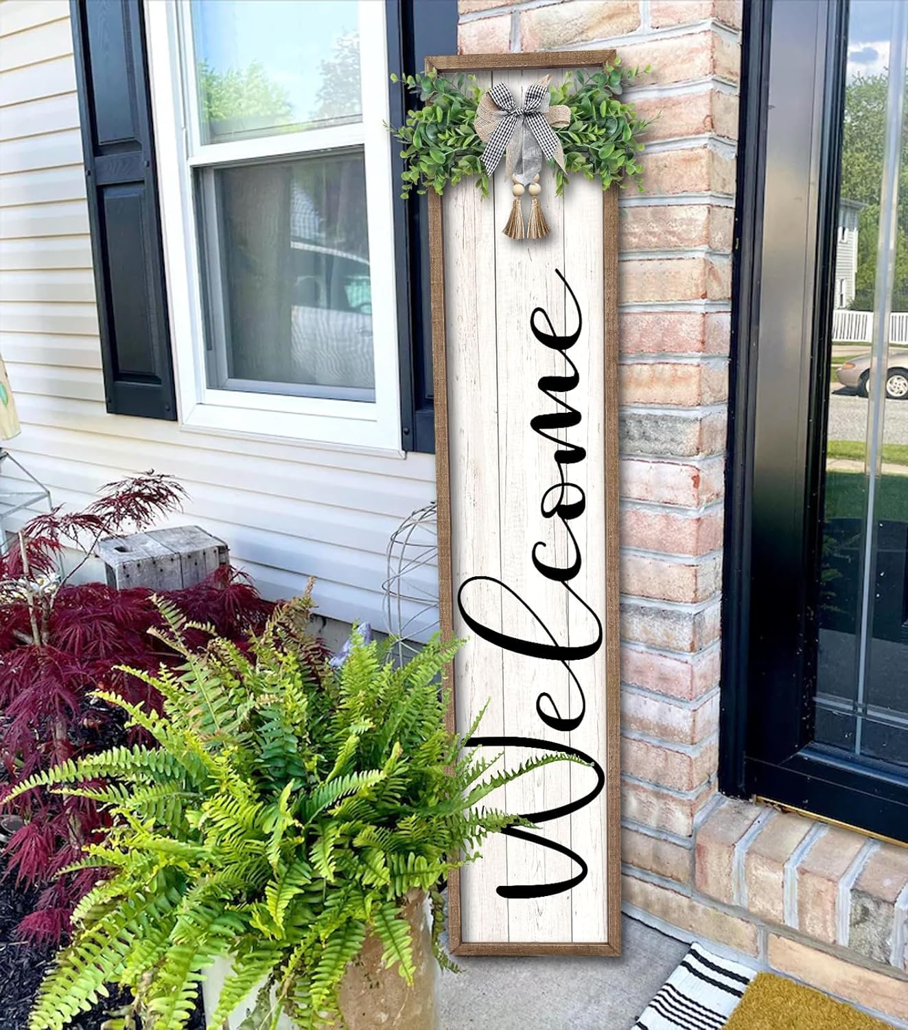 Welcome Sign for Front Porch - Rustic Vertical Wood Decor