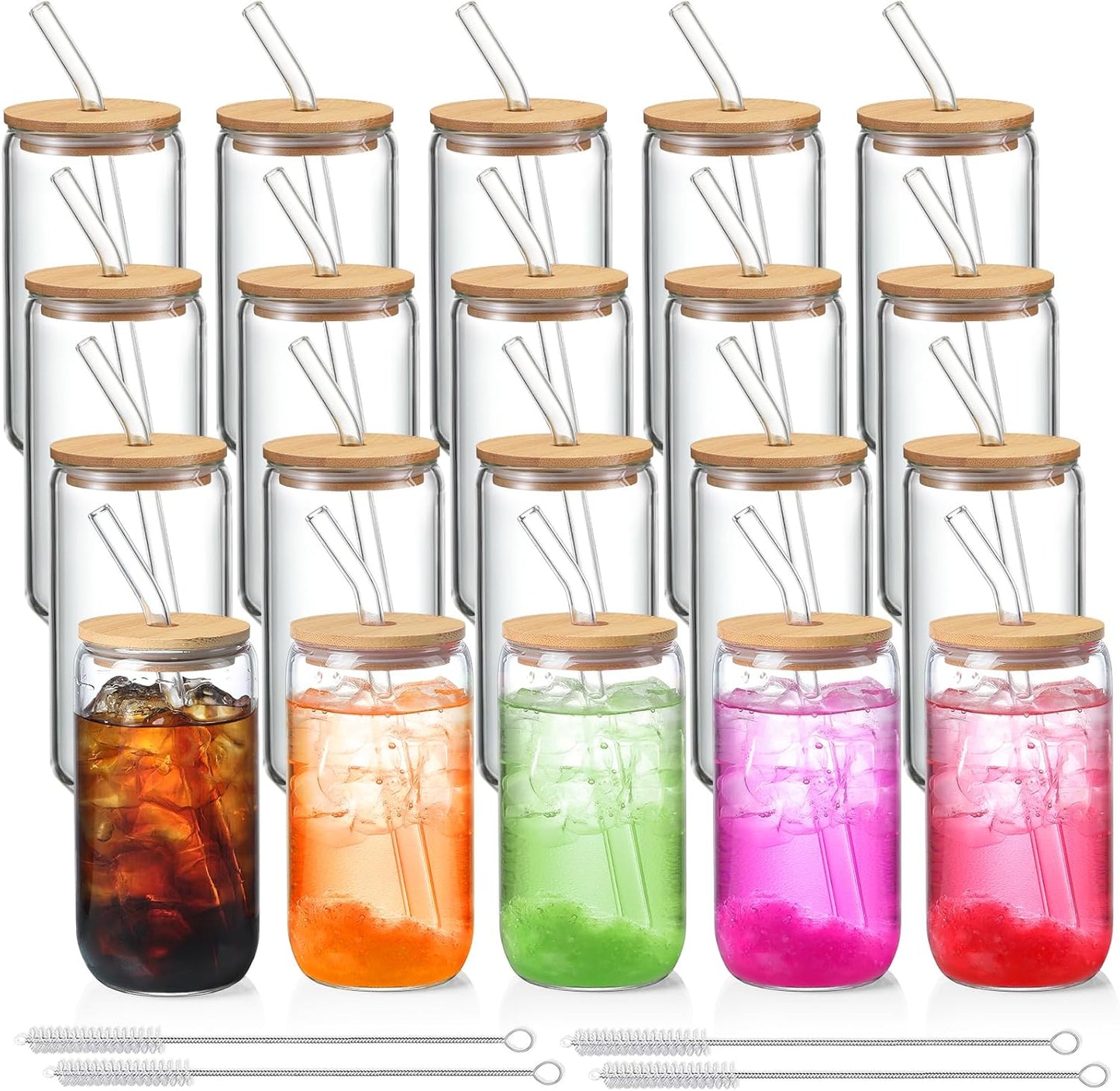 20 Pack Glass Cups with Lids and Straws for Every Occasion