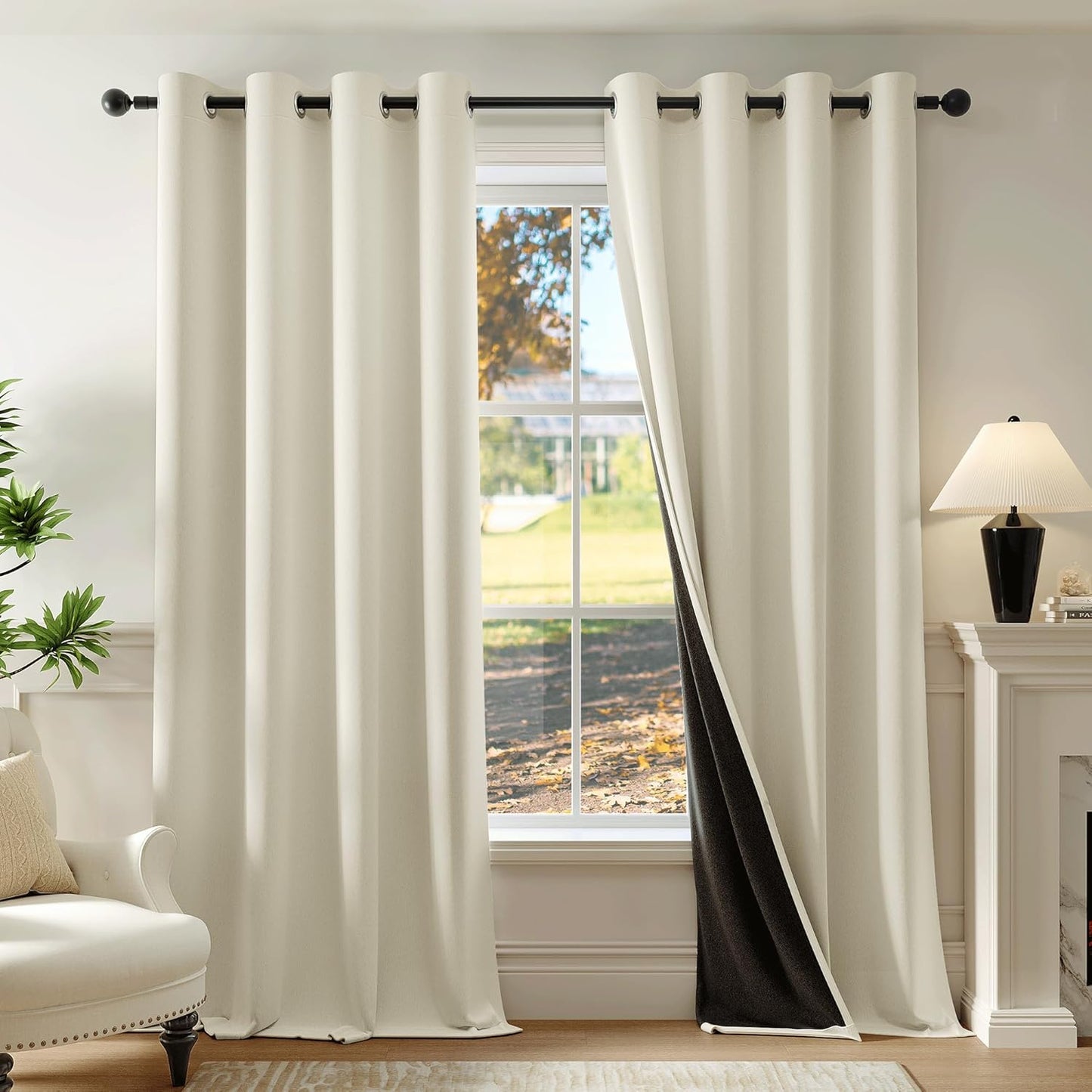 Beauoop Cream 100% Blackout Curtains for Bedroom and Living Room