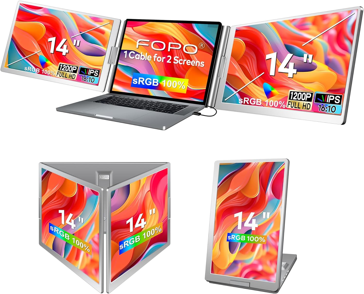 Triple Monitor Laptop Extender - Portable FHD Screen