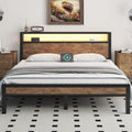 Full Size Bed Frame with Storage Headboard and LED Lights - Smart