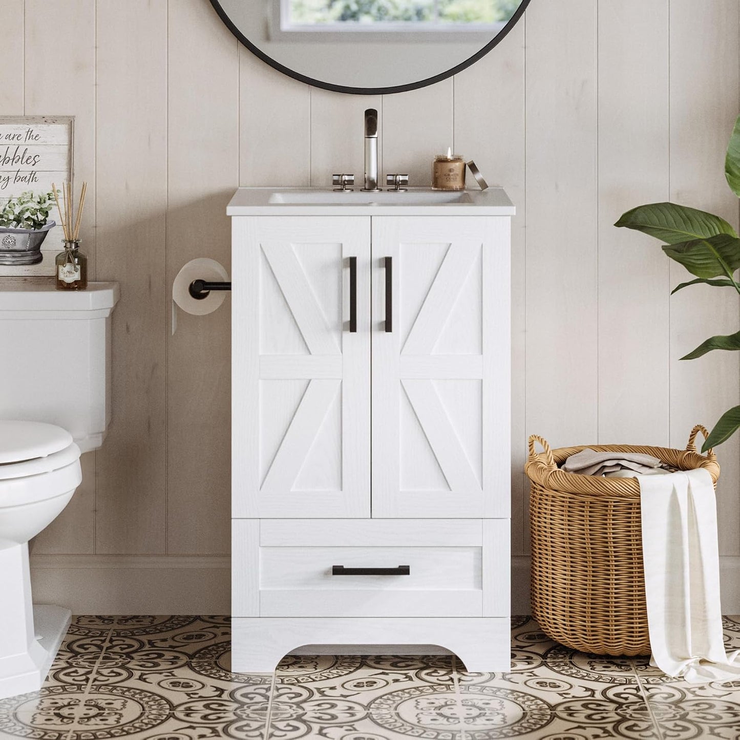 IRONCK Bathroom Vanity with Sink - Farmhouse Style Storage Solution