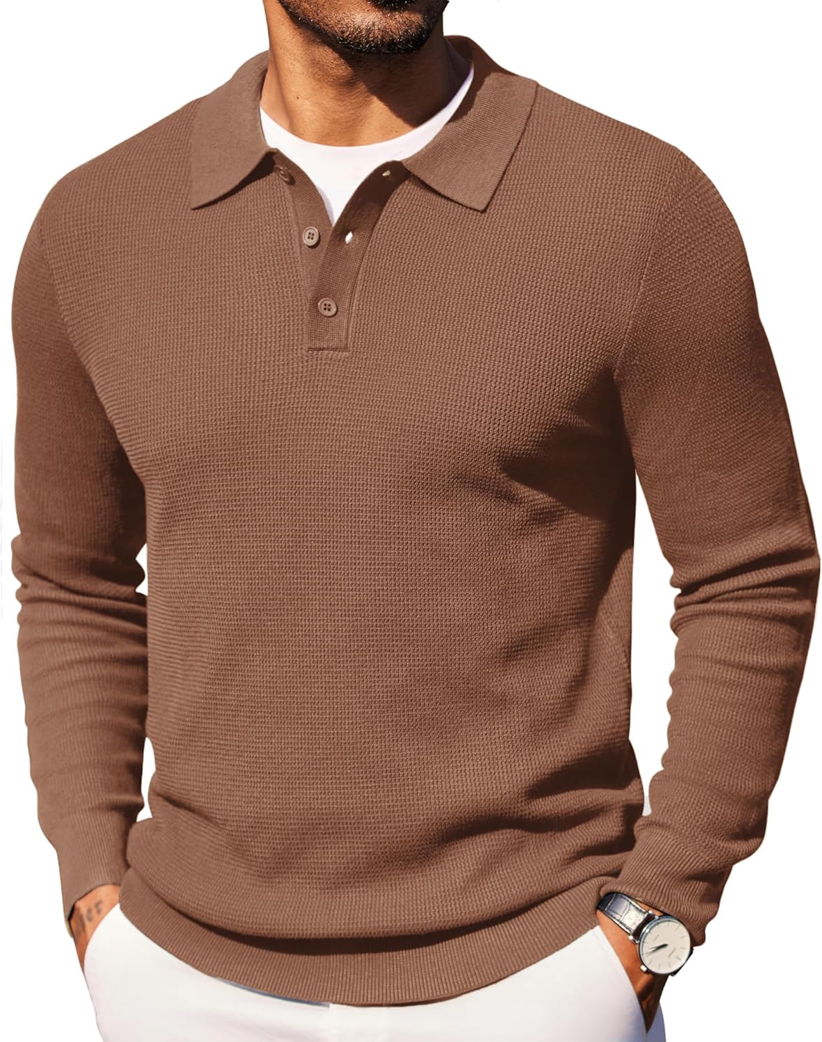 COOFANDY Men's Knit Polo Long Sleeve Sweaters for Style