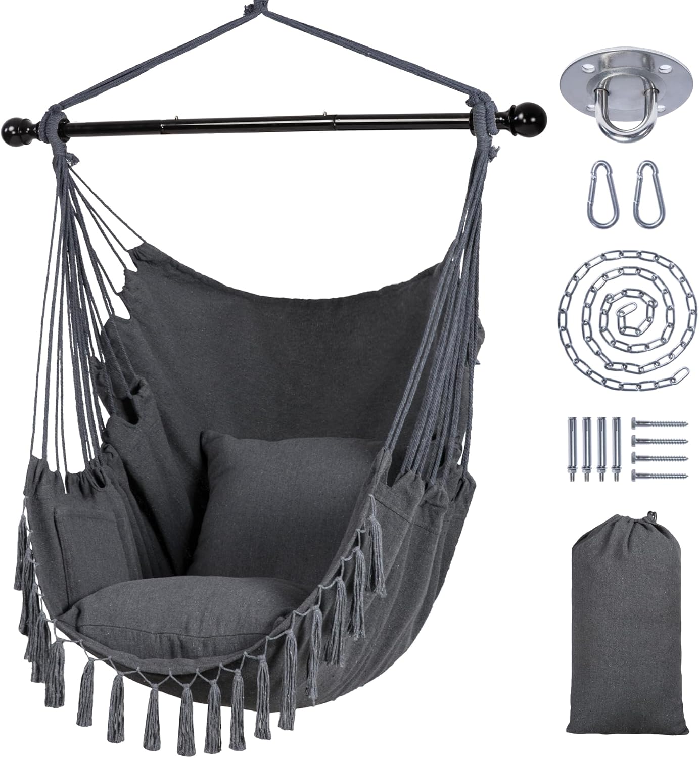 SUNCREAT Hammock Chair Swing with Steel Support Bar for Relaxation