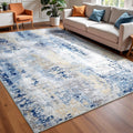Washable Abstract Rug 4x6 Modern Area Rug - Midnight Blue Art