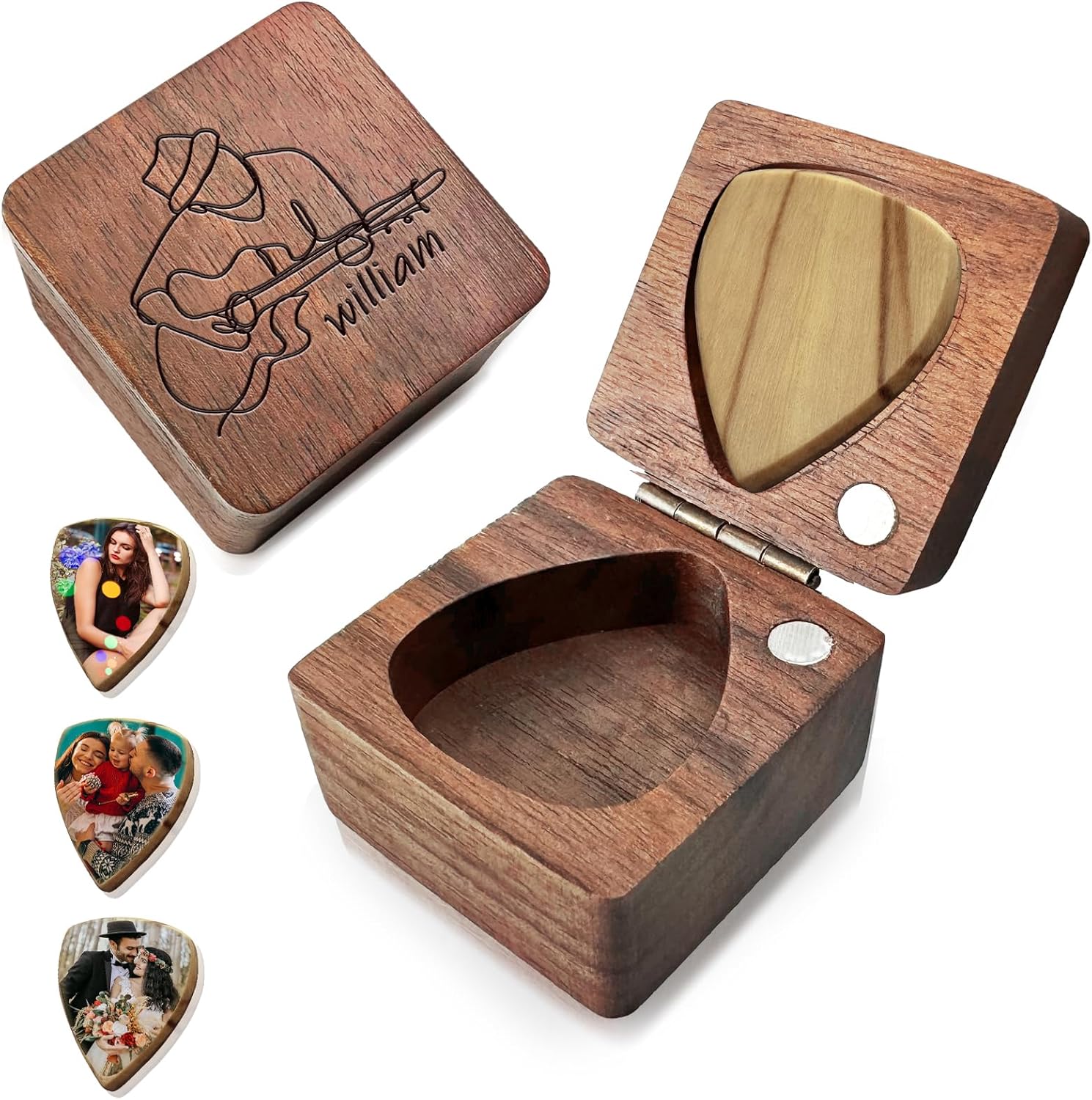Personalized Wooden Guitar Pick Case - Custom Gift for Him