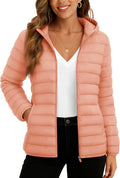 Womens Nylon Quilted Puffer Jacket with Hood and Pockets - Lightweight