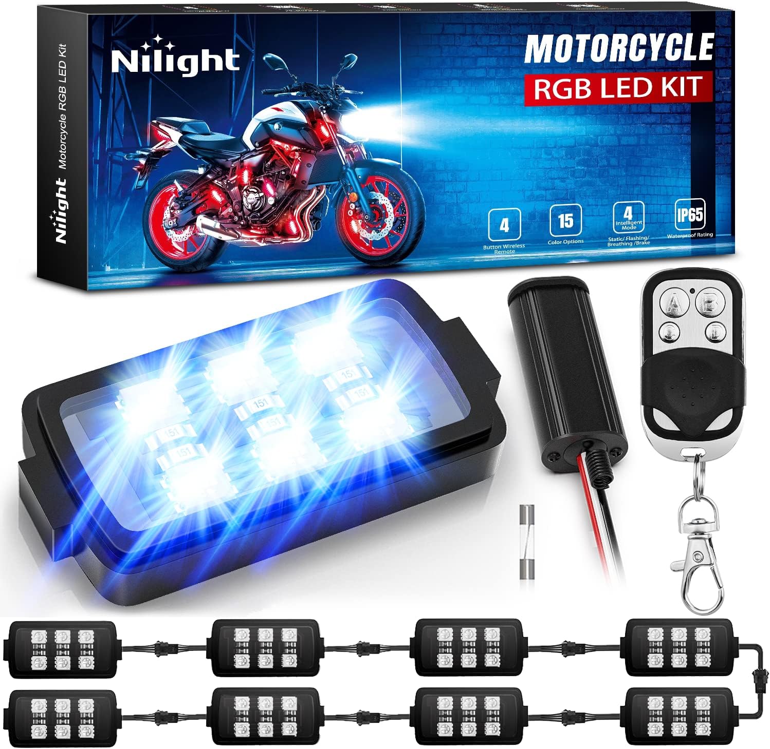 Nilight Motorcycle RGB LED Strip Lights Kit for Cool Atmosphere
