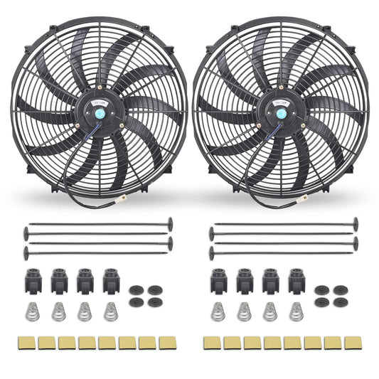 16 Inch Universal Slim Electric Radiator Cooling Fan Kit Set of 2