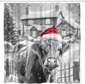 Christmas Highland Cow Grey Shower Curtain Set