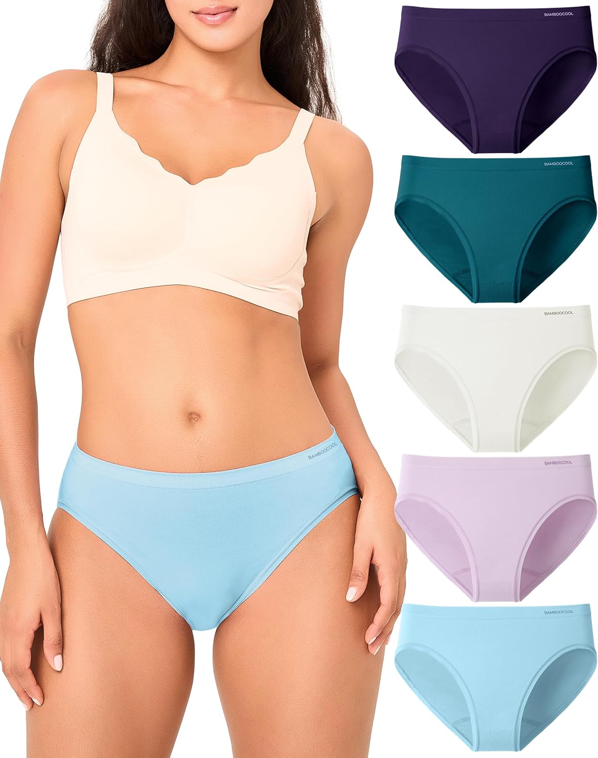 Bamboo Cool Women's Briefs High Cut Seamless Soft Breathable 5 Pack