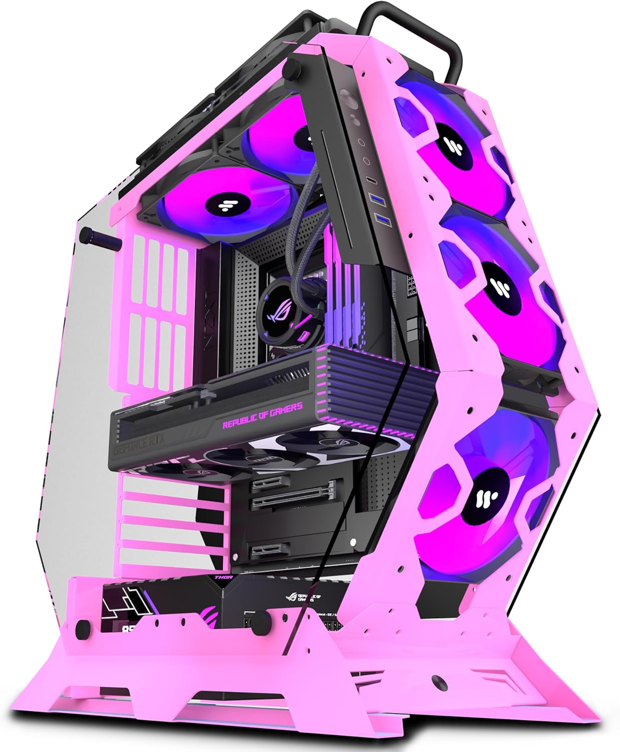 KEDIERS C570 ATX Mid Tower Case with 5 PWM ARGB Fans in Pink