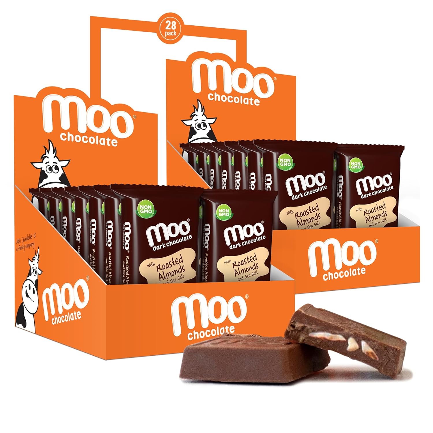 Moo Chocolates Dark Chocolate Mini Bars with Almond & Sea Salt