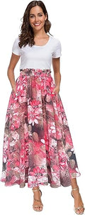 Afibi Women High Waist Floral Print Swing Chiffon Beach Midi Skirt