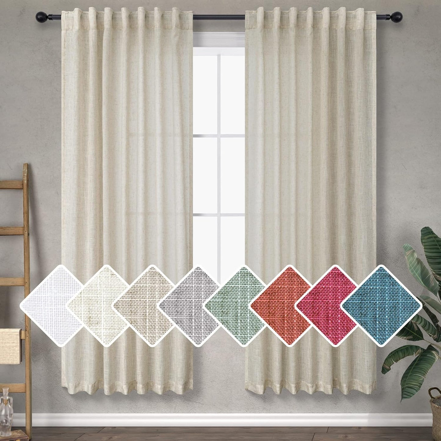 Tan Beige Linen Curtains for Bedroom and Living Room Decor