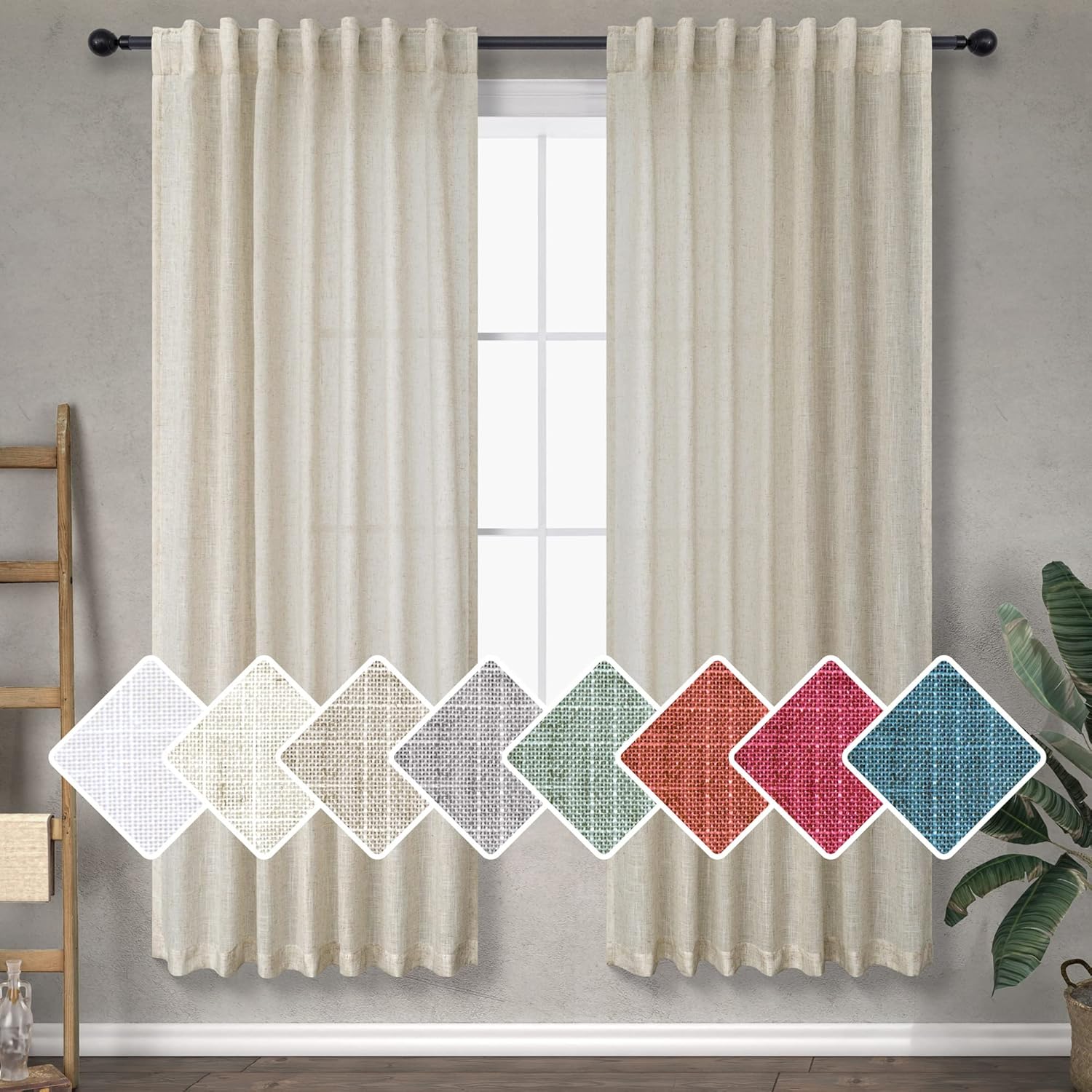 Tan Beige Linen Curtains for Bedroom and Living Room Decor