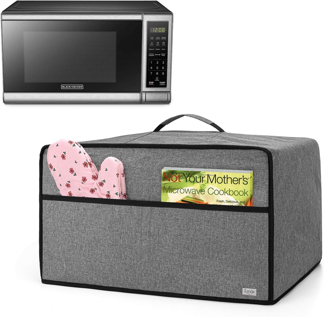 LUXJA Gray Microwave Oven Dust Cover - Fits Most 0.7 Cu.Ft Microwaves, Front Pocket
