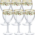 Christmas Wine Glasses Set 6 Pack - Holly Berry Holiday Goblets