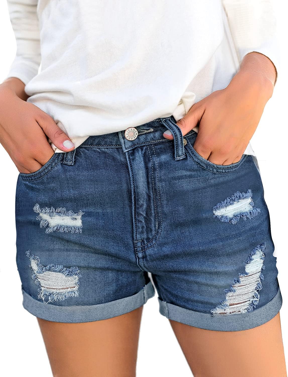 Luvamia Women's Ripped High Waisted Denim Shorts for Summer