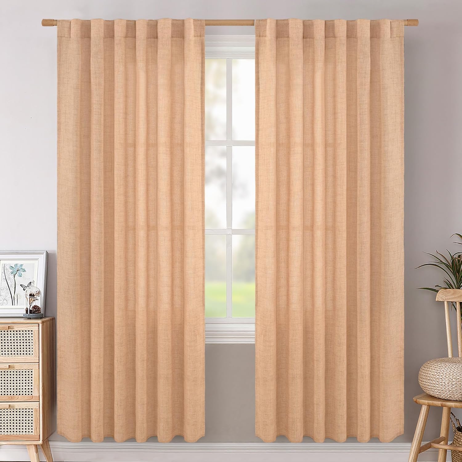 BGment Peach Linen Curtains for Living Room - 80 Inch Length