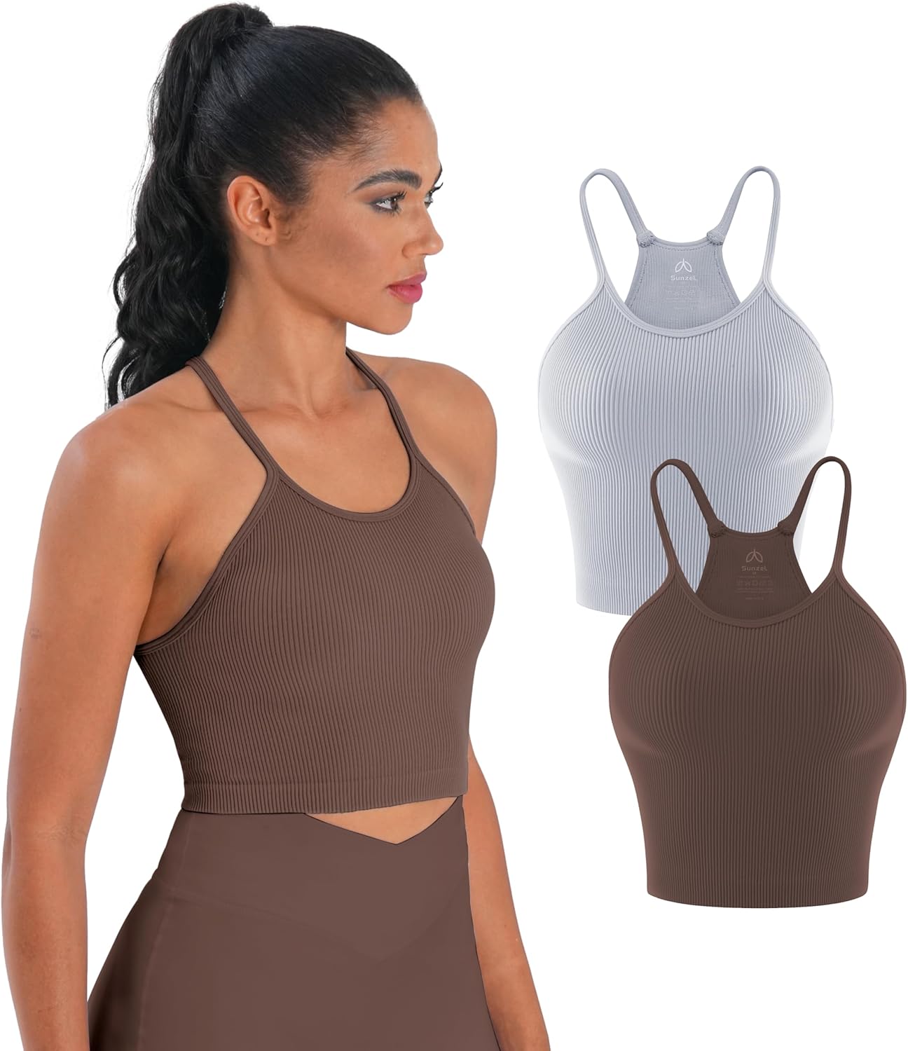 Sunzel Free to Be Tank - Seamless Ribbed Crop Top for Yoga